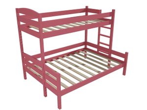 Patrová postel s rozšířeným spodním lůžkem PPS 001 (Rozměr: 90/140 x 200 cm, Umístění žebříku: vpravo, Barva dřeva: barva růžová)