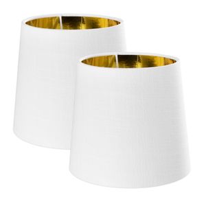 Navaris 2x Lampenschirm Tischlampe E14 rund - 15,2cm hoch - 13,7-17,2cm breit - Lampenschirme für Tischlampen Set - E 14 Leuchtenschirm Weiß-Gold