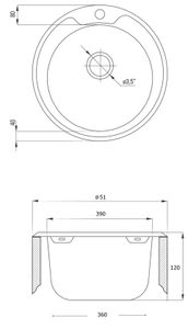 [Edelstahlspüle Ø 51 cm +Armatur] Hochwertig beidseitig Montierbar Küchenspüle Rund Einbauedelstahlspüle Edelstahl Spülbecken f. Unterschränke ab 45 cm inkl. Siphon-Set