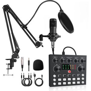 ZELURXX Kondensator Mikrofon Set mit Arm & Soundkarte – Ideal für Podcast, Streaming & Gaming, V8S+Schwarz