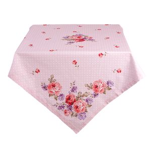 Clayre & Eef Tischdecke 100x100 cm Rosa Violett Baumwolle Rosen