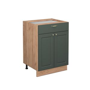 Vicco Kitchen base cabinet Fame-Line, 60 cm with drawer, without worktop, Green-Gold Country House/Gold power oak