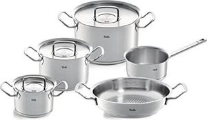 Fissler Original-Profi Collection Edelstahl-Kochtopfset, 5-teilig, Topf mit Metall-Deckel (3 Kochtöpfe inkl. Deckel,1 Servierpfanne, 1 Stielkasserolle) - Induktion 084-388-05-001 0 Silber