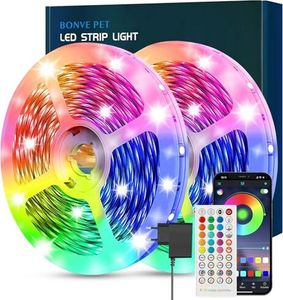 Bonve Pet LED Strip 20m, Bluetooth RGB Streifen, Farbwechsel Lichterkette mit Fernbedienung, App-Steuerung, Musikmodus, Timer-Einstellung, Dimmbar,