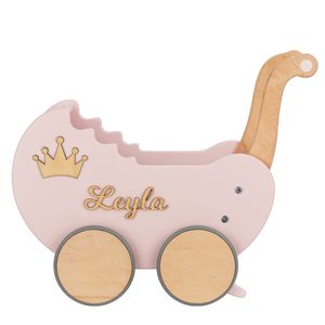 TUKUTUK / Puppenwagen mit Personalisiert Name für Kinder - Spielzeug Holz ab 12 monaten - Holzpuppenwagen Kinderspielzeug Light Rainbow Rosa