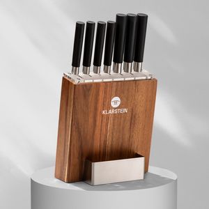 Klarstein Kitano 8tlg. Messer-Set mit Block , 7 Präzisionsklingen aus gehärtetem Klingenstahl im japanischen Design , edler Holzblock