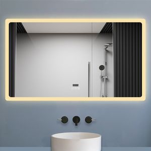 LED Wandspiegel 120x70cm mit Bluetooth,Uhr,Touch und Beschlagfrei, Badspiegel 3 Lichtfarbe 2700-6500K ,Dimmbar,IP44