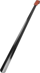 Łyżka do butów Bayli 80 cm wykonana ze stali nierdzewnej z uchwytem z imitacji skóry, bardzo długa łyżka do butów w kolorze czarnym, metalowa łyżka do butów, solidna konstrukcja, stylowa metalowa łyżka do butów
