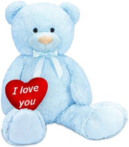 BRUBAKER XXL Teddybär 100 cm mit „I Love You“ Herz Stofftier Teddy Plüschtier Kuscheltier, Blau