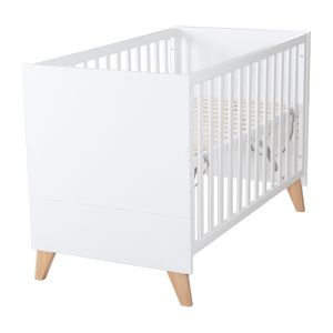 roba 2in1 Baby- & Beistellbett Leon 60x120 cm - 6-fach Höhenverstellbar - 5 Schlupfsprossen - Weiß / Dekor Othello Eiche, 1914866