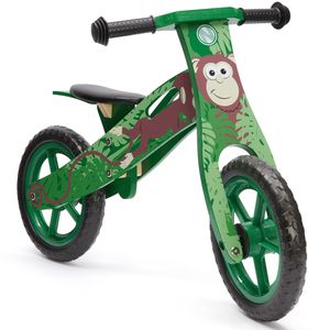 wuuhoo I Kinder-Laufrad Monkey Holz Dschungel-Design grün mitwachsend Rutschrad Roller ab 2 Jahre