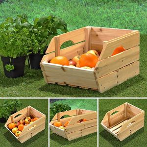 Mucola Obstkiste mit Griffen 3er Set Apfelkisten Holz 38x27x20 cm Holzkisten Weinkisten Kartoffelkiste Vorratskiste Universalkiste