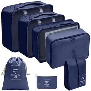 7 Stück Packwürfel Für Koffer, Platzsparende Leichte Packwürfel Für Reisen, Premium-Koffer-Organizer-Taschen-Set, Wasserabweisende Reisetaschen, Travel Essentials, Navy Blau