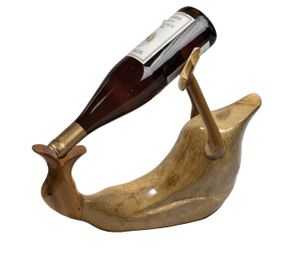 Deko Ente Holz Weinflaschenhalter Flaschen Ständer Halter Vogel Skulptur Figur