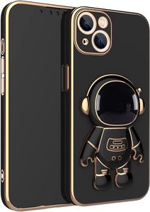 6D Plating Astronaut Hidden Stand Case Hülle für iPhone, Galvanisierte Astronaut Handyhülle mit Ständer, Astronaut Phone Case Stand Cover (iPhone 7plus/8plus, Schwarz)