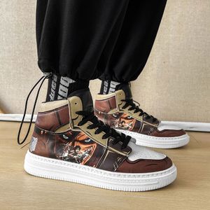 Anime Attack on Titan Co-branded Sneakers Herren Damen High Top Running Shoes Sportschuhe Braun Gr.37