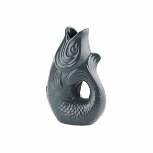 Gift Company Vase Monsieur Carafon S, Dekovase in Fisch-Form, Steingut, Grau, 25 cm, 1087403004