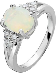 Ring Silber 925 1 natürlicher Opal 6 weiße Zirkonia   19