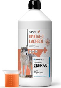 REAVET Lachsöl Hunde 1 Liter – Reich an Omega 3 & 6, Fischöl Hund hochdosiert, echte Lebensmittelqualität ohne Zusätze, frisch abgefüllt in Deutschland