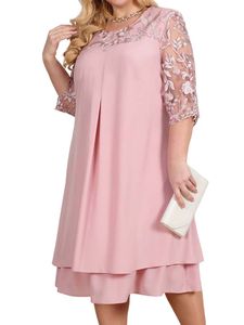 Damen Abendkleider Spitzen Kleider Große Größe Midikleid Ballkleid Elegant Sommerkleid Hellrosa grau,Größe XL