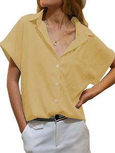 Damen Blusen Button Down Sommer Shirts Loose Elegant Locker Tops V-Ausschnitte Tshirt Gelb,Größe 2xl