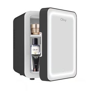 Olvy Kosmetik Kühlschrank 4 Liter, Tragbarer Mini Kühlschrank mit LED Spiegel, Klein Skincare Fridge, Kühl und Heiß für Zimmer, Schwarz