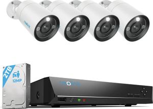 Zestaw kamer do monitoringu zewnętrznego Reolink 12 MP, 4 kamery IP PoE do monitoringu zewnętrznego, reflektory, wykrywanie osób/pojazdów, 2-kierunkowe audio, RLK8-1200B4-A