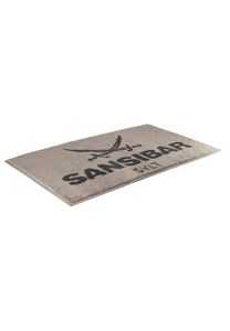 Sansibar Badematte mit Sansibar Logo Schriftzug, rutschhemmend beschichtet, Höhe 20 mm, fußbodenheizungsgeeignet, strapazierfähig, schnell trocknend, Polyacryl, 70x120 cm, taupe/anthrazit