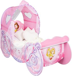 Detská posteľ pre dievčatá v dizajne kočiarov Disney Princess s osvetleným baldachýnom