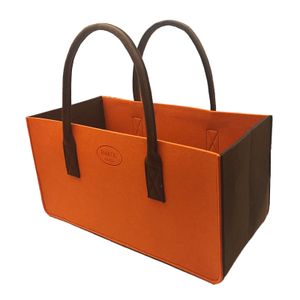 RAIKOU Kaminholztasche aus Filz Einkaufstasche Aufbewahrung Henkeltasche Picknicktasche Orange/Coffee 50x25x25cm