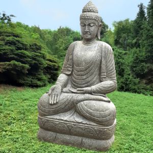 Skulptur aus Naturstein Buddha Puri mit Bhumisparsha Geste - Höhe x Tiefe x Breite: 150 x 60 x 80 cm