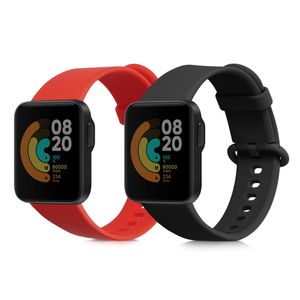 kwmobile 2x Sportarmband kompatibel mit Xiaomi Mi Watch Lite / Redmi Watch Armband - Fitnesstracker Band Set aus TPU Silikon in Schwarz Rot