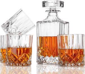 Niceey  Whiskey Set - 4 Whiskey Gläser und Karaffe - Kristall - Dekanter Vintage - 900ml - Whiskey Set Männergeschenke - Karaffe für Spirituosen, Likör oder Whisky