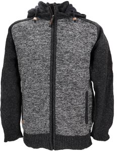 Kuschelige GefütterteStrickjacke, Wolljacke, Nepaljacke - Grau/schwarz, Herren, Wolle, Größe: XXL