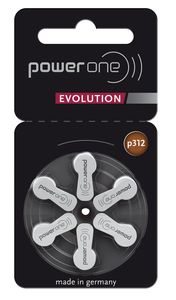 PowerOne Evolution 312 - Zink-Luft Hörgeräte Knopfzelle - 6er Pack