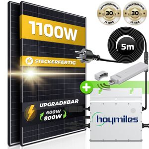 Solaranlage Balkonkraftwerk Set 1100 W, Monokristallin, (Hoymiles Micro Inverter 600W Upgradebar auf 800W Mini-PV