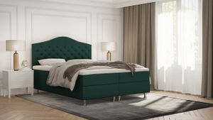 PREDAJ LEADER skriňová pružinová posteľ NAIROBI 160x200 cm čalúnená posteľ s dvoma zásuvkami, kompletná súprava s matracom a topperom (4 cm), tmavozelená, posteľná látka ELEMENT 20