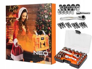 Neo Tools Adventskalender Werkzeug 2023 Männer Geschenke für Männer-24-tlg Premium Werkzeug-Satz, Schraubendreherspitze und Ratsche Weihnachtsgeschenk