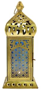 Orientalische Metall/Glas Laterne in Marrokanischem Design, Windlicht, Mehrfarbig, Glas,Metall,Eisen, Farbe: Blau, 26*10*10 cm