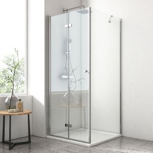 EMKE Duschkabine 75x75x185cm Falttür Eckeinstieg Duschabtrennung Rahmenlose Duschtür mit Seitenwand, 6mm ESG Sicherheitsglas