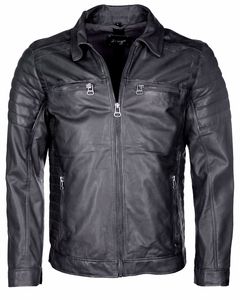 Maze Herren Lederjacke William Übergangsjacke schwarz Biker Look mit gesteppten Oberarmen, Grösse:XL, Farbe:Grau