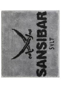 Sansibar Badematte mit Sansibar Logo Schriftzug, rutschhemmend beschichtet, Höhe 20 mm, fußbodenheizungsgeeignet, strapazierfähig, schnell trocknend, Polyacryl, 55x65 cm, silber/anthrazit