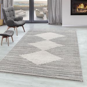 Wohnzimmer Teppich CASA Kurzflor Teppich Berber Stil Muster Streifen