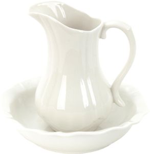 Clayre & Eef Waschset Weiß Keramik Rund