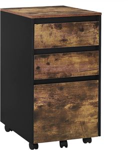 WOLTU Mobiler Aktenschrank, Büroschrank, Rollcontainer mit 3 Schubladen, 40x70x40 cm Farbe: Dunkle Eiche + Schwarz