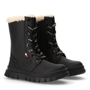 Tommy Hilfiger Damen Boots Winter-Stiefel - Lace-Up Bootie Teddy Boots, Farbe:Schwarz, Schuhe NEU:EU 37