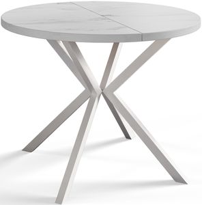 Kulatý jídelní stůl LOFT LITE, průměr rozkládacího stolu: 100 cm/180 cm, barva stolu v obývacím pokoji: Marmur, s kovovými nohami v bílé barvě