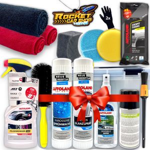 Autopflege Set: Rocket Performance Box 17-teilig | Geschenkset | Auto Reinigungsset für innen & außen inkl. Anleitung und Autoduft
