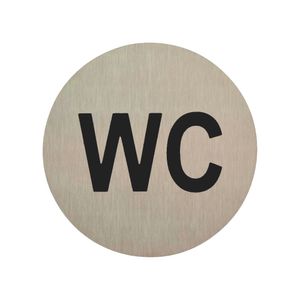 DOMINO WC Schild Selbstklebend 6,5 cm | Toilettenschilder WC | Türschild Gäste | Idealer WC Aufkleber | Toiletten Schild | WC-Schilder für Büros, Restaurants | Farbe: INOX