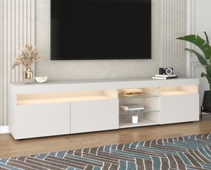 Merax LED televizní stolek bílý vysoký lesk s LED osvětlením včetně dálkového ovládání, TV skříňka TV skříňky TV stolek 180cm skříňky do obývacího pokoje